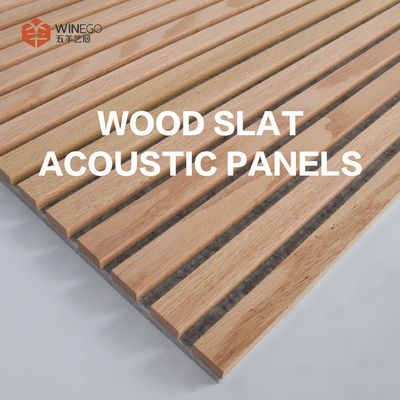 Veneer Finish Kayu Slat Panel Dinding Akustik, Kayu Acoustic Ceiling Tile 600x2400mm